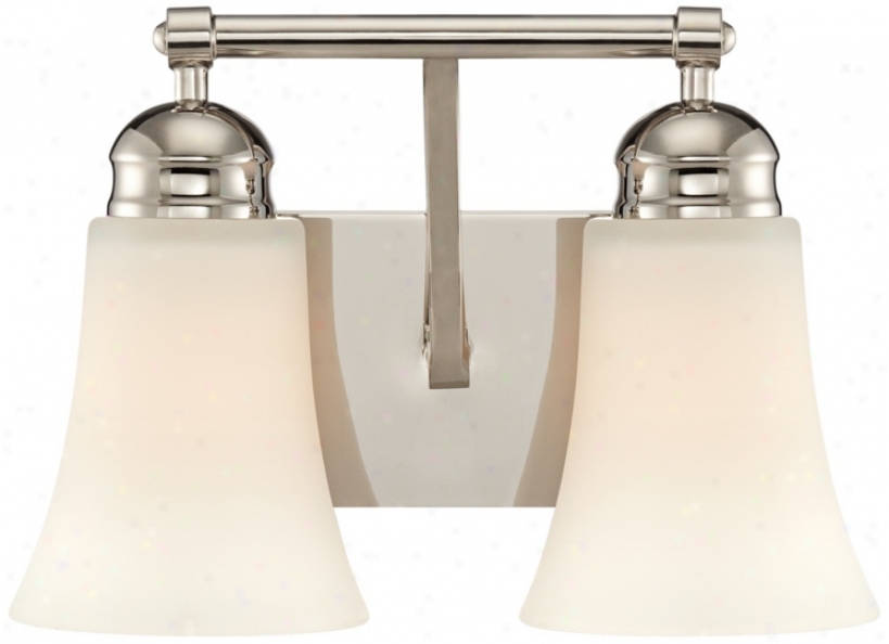 12" Wide White Glass Polished Nlckel Bathroom Light Fixture (u8276)