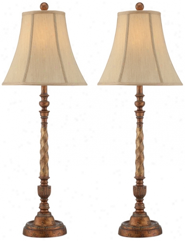 33"h Two-tone Gold Buffet Lamp Couple Of 2 (u5953)