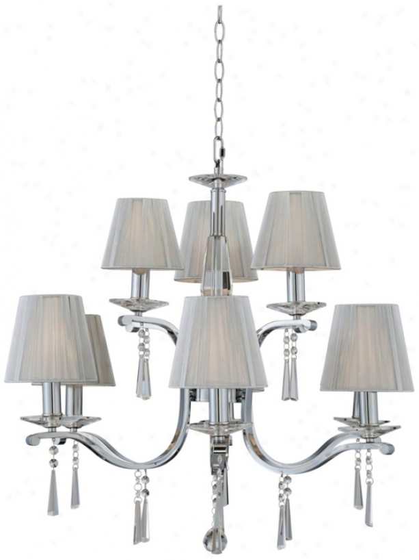 9-light Crystal Chandelier With Silver String Shades (p4356)