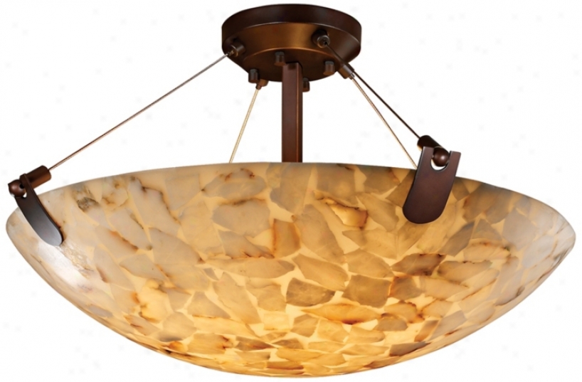 Alabaster Rocks Bronze Trim 18" Wide Semiflush Ceiling Light (k5296)