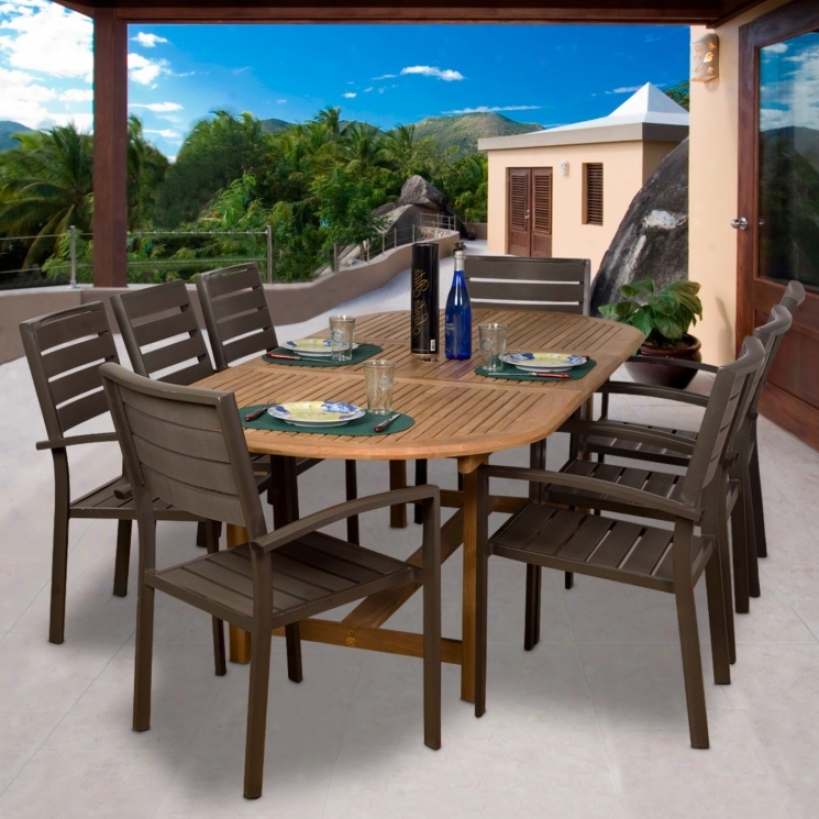 Amazonia 9-piece Teakk/faux Wood Ancara Outdoor Dining Set (x6158)