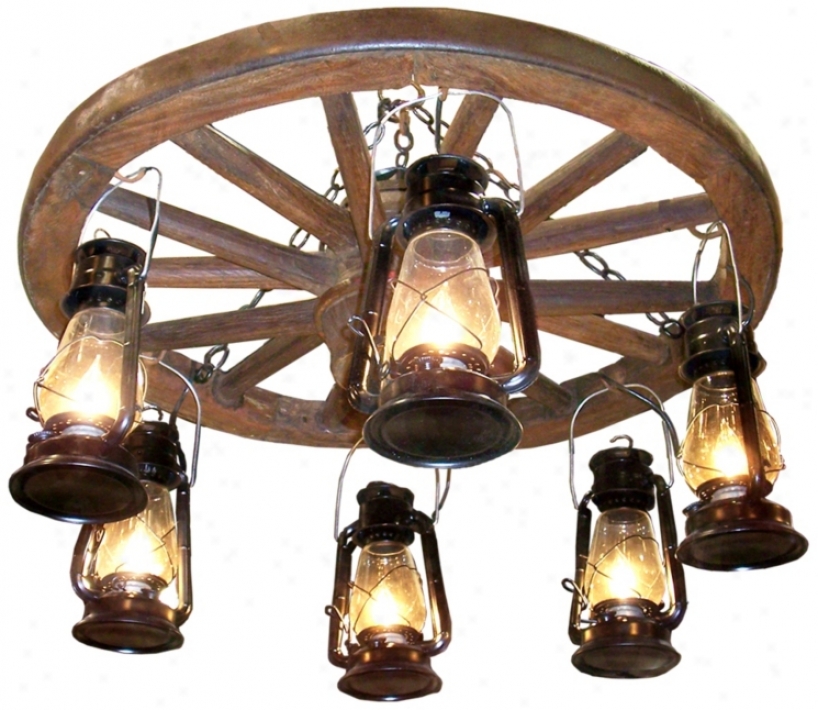 Amberwood Hanging Lanterns 24" Wagon Wheel Chandelier (k8832)