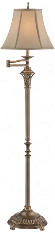 Antique Brass Scrollwork Swingarm Floor Lamp (u0552)