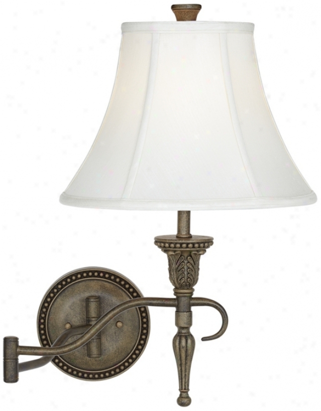 Antique Gold With Ivofy Shade Swing Arm Wall Lamp (u3790)