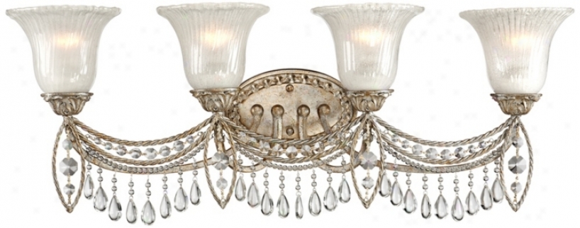 Antique Silver And Crystal 4-light 32" Wide Baht Fixture (v2447)