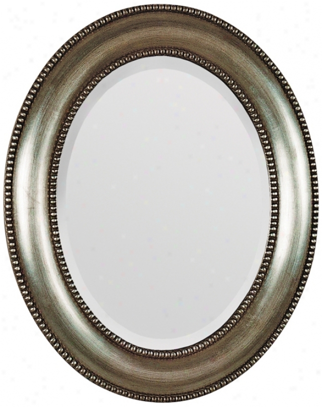 Antique Silver Beaded Trim Oval3 1" High Wall Mirror (m3559)