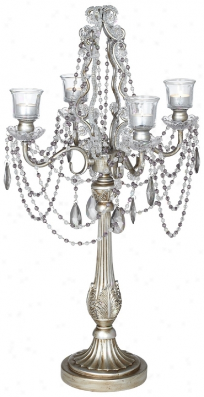 Antique Silver Finish 28"  High 4 Taper Candelabra (v4927)