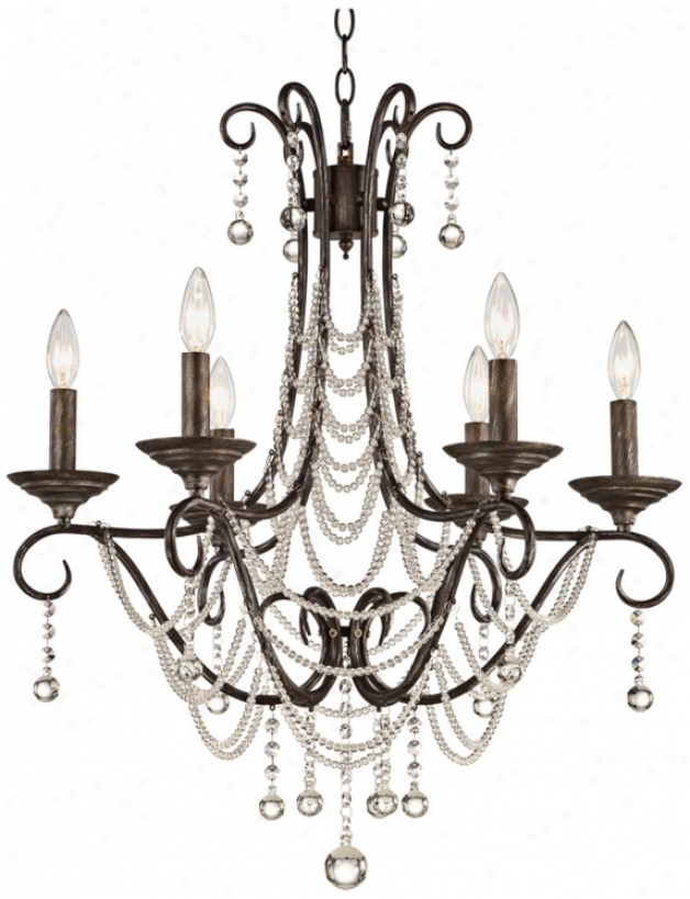 Antiqued Metal And Draped Crystal 24 1/2" Wide Chandelier (v8374)