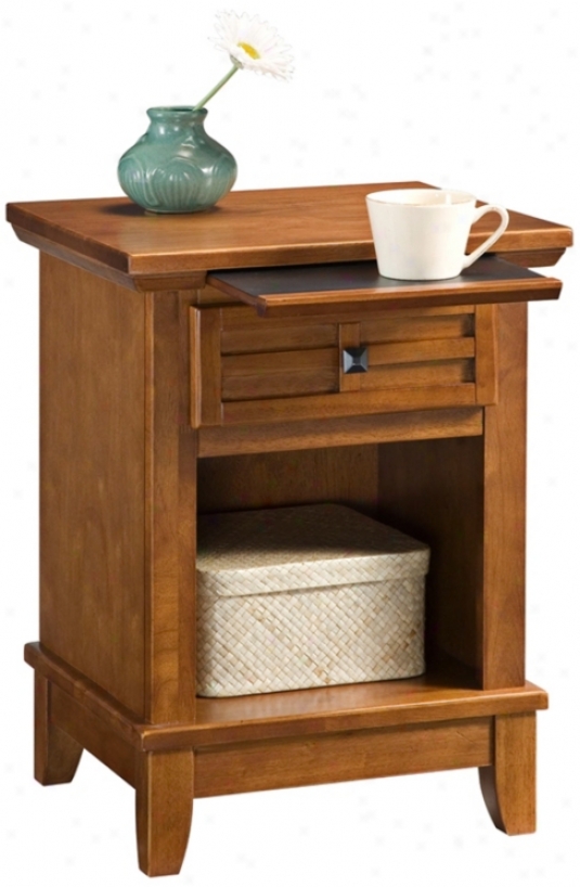 Arts And Craft Oak Lattice Pull-out Tray Night Stand (w3223)