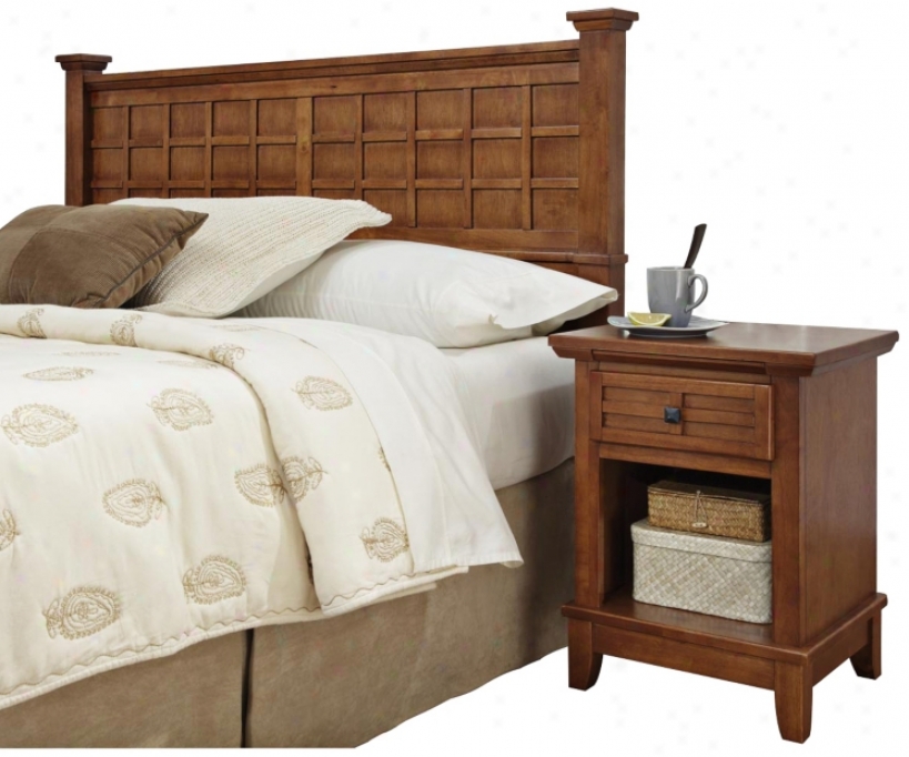 Arts And Crafts Oak Queen Headboard Anc Night Stand Set (w3226)