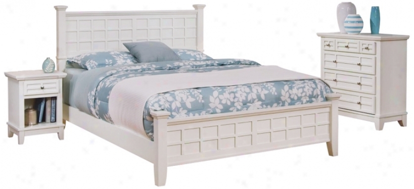 Arts And Crafts White Queen Bed Night Stand Chest Set (w3274)