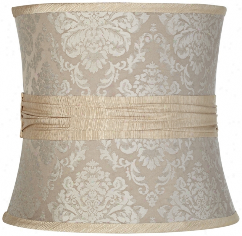 Beige Damask Pinched Drum Shade 11x12x11 (spider) (v9135)