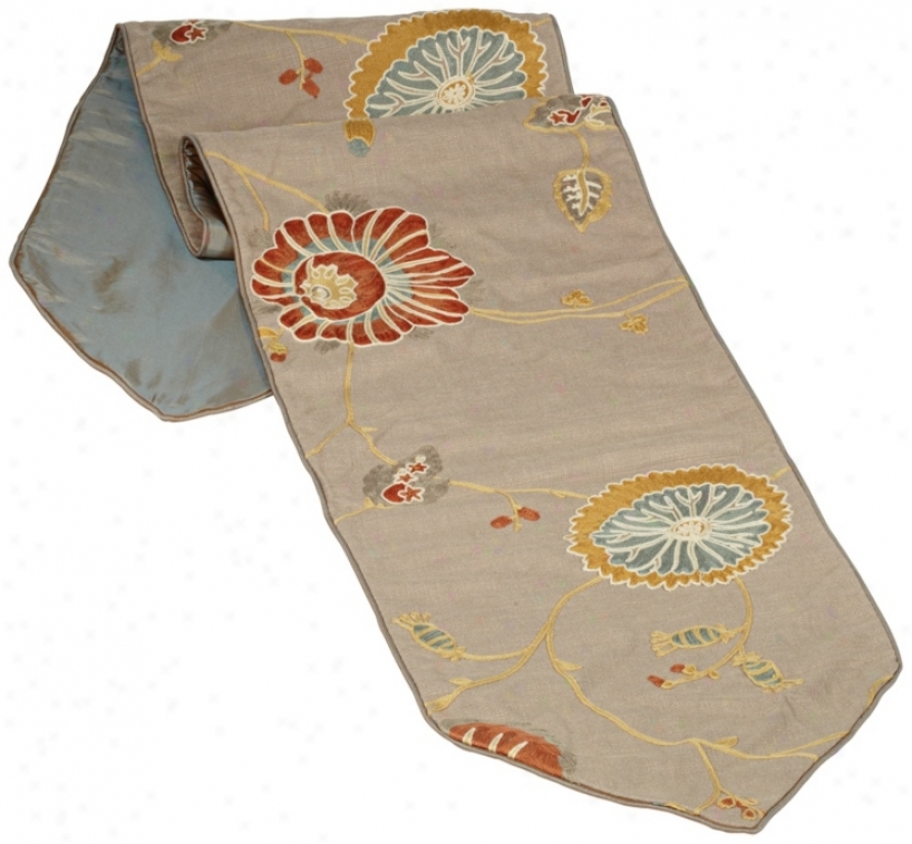 Bella Collection Fabric Floral Embroidered Table Runner (u0100)