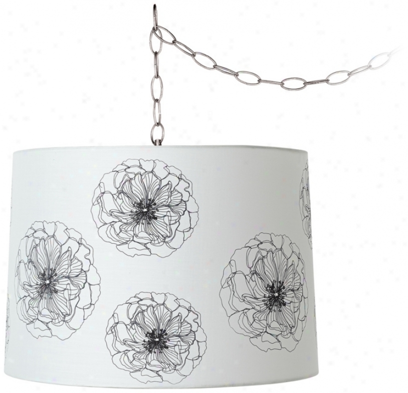 Black Flower Sketch 16" Spacious Brushed Steel Swag Chandelier (w2813-u1437)