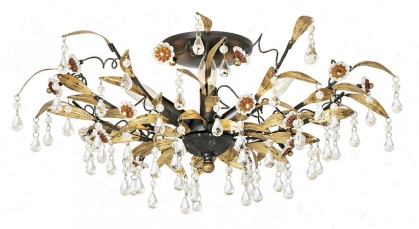 Black Gold And Crystal 18" Wide Ceiling Light (43202)