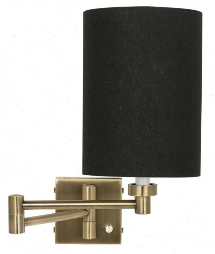 Black Linen Cyinder Shade Antique Brass Plug-in Swing Arm (37857-k5386)