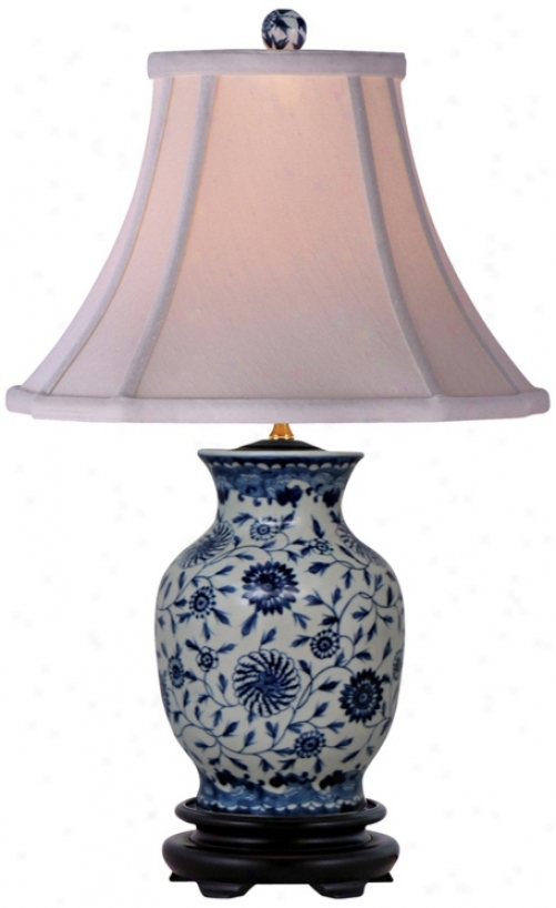 Blue And Happy English Floral Porcelain Vase Table Lamp (n1977)