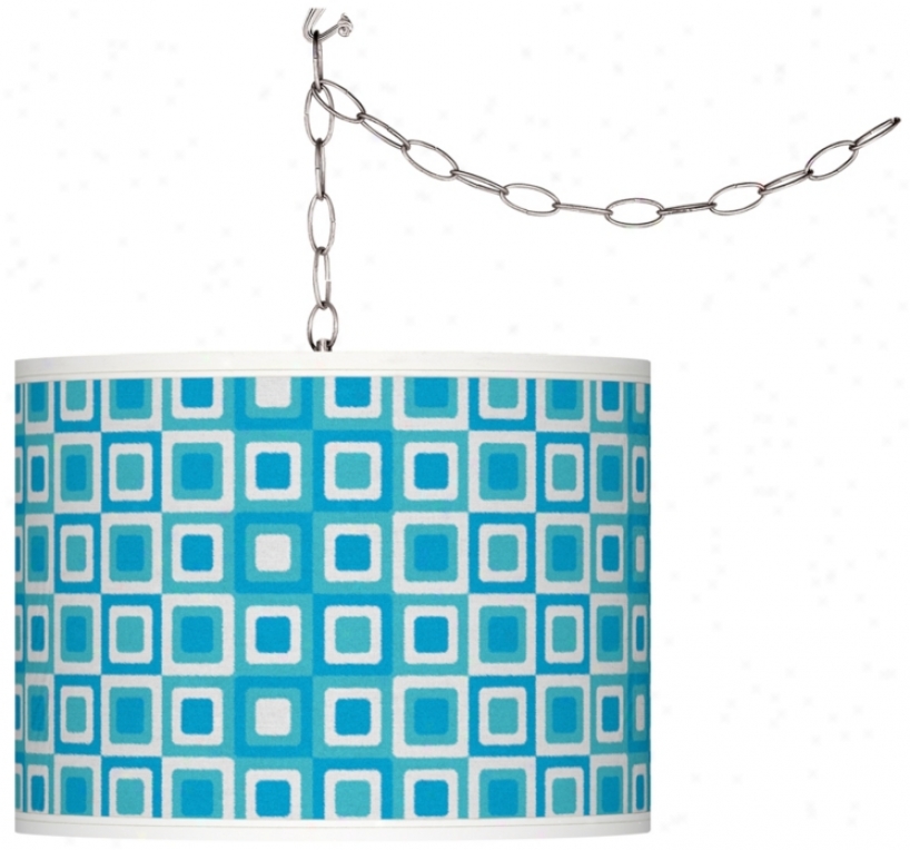 Blue Boxes Linen Giclee Plug-in Swag Chandelier (f9542-u1607)