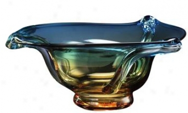 Blue Orange 10" Wide Art Glass Bowl (h9858)