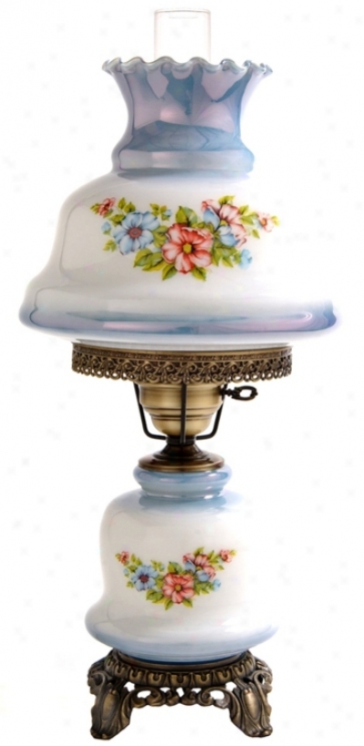 Blue Tint Floral Night Light Hurricane Table Lamp (f7957)