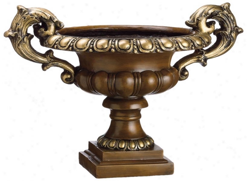 Bronze And Gold Flimsy Fiberglass Urn (n5710)