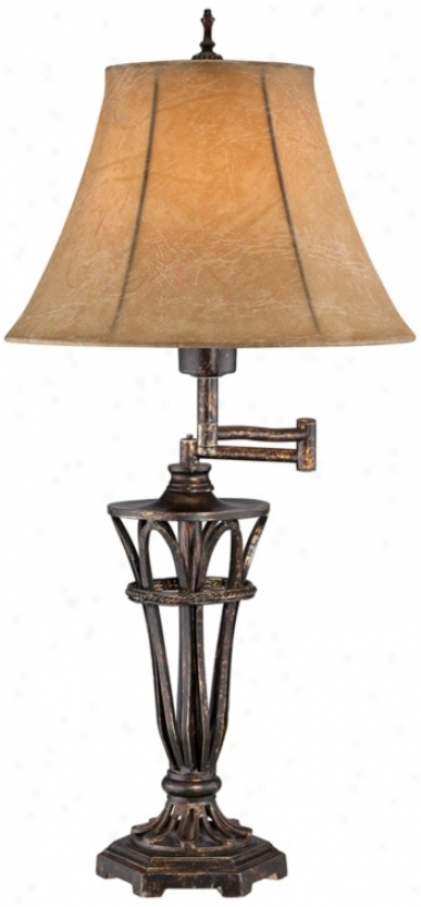 Bronze Iron Cage Swing Arm Desk Lamp (u4992)