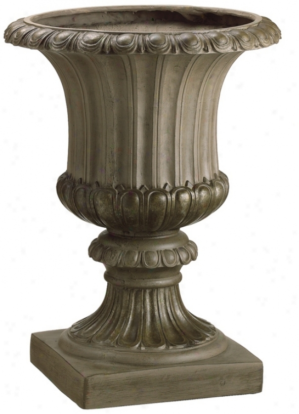 Brown And Antique Gold Tall Fluted Fiberglass Urn (n5718)