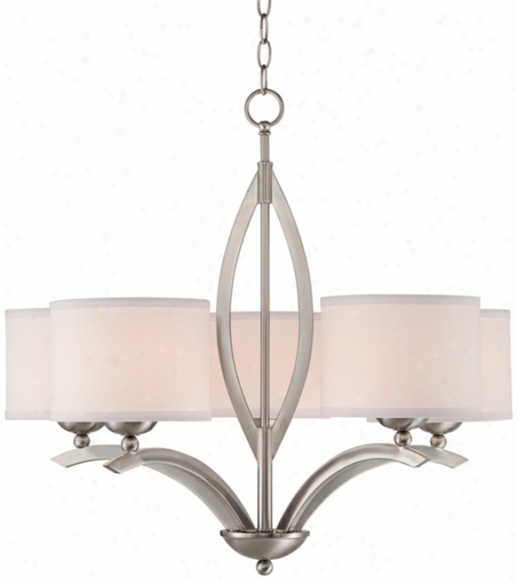 Brushed Nickel Linen Shade 27 1/4" Wide 5-light Chandelier (t8825)