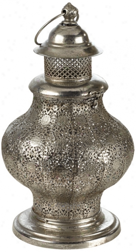 Brushed Nickel Metal Candle Lantern (w9490)