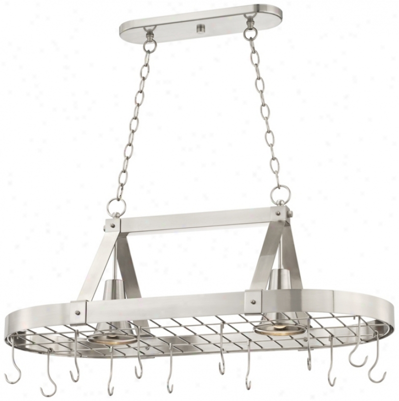 Brushed Steel 36" Wide Kitchen Island Mug Rack Chandelier (v8289)