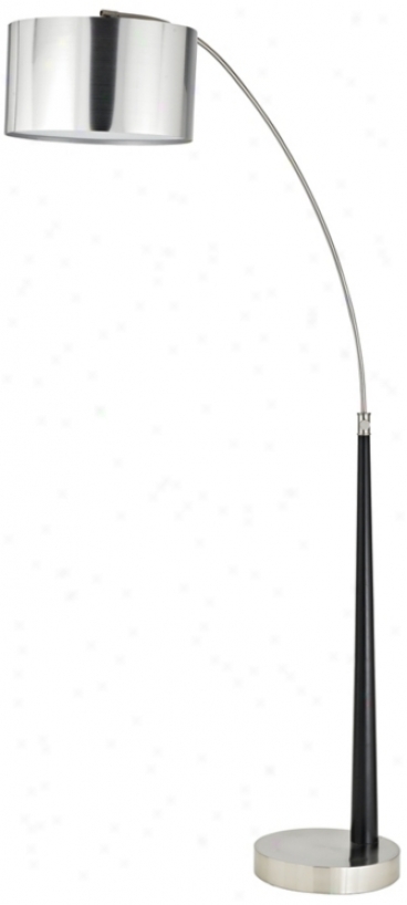 Brushed Steel And Wood Arc Floor Lamp (k1094)