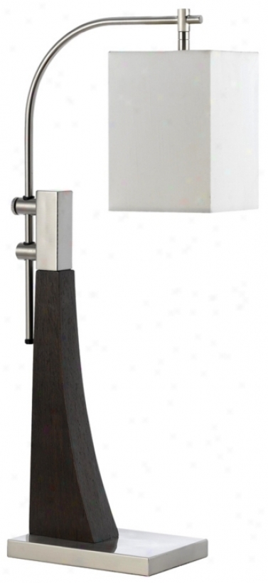 Brushed Steel And Wood Finish Downbridge Desk Lamp (t8664)