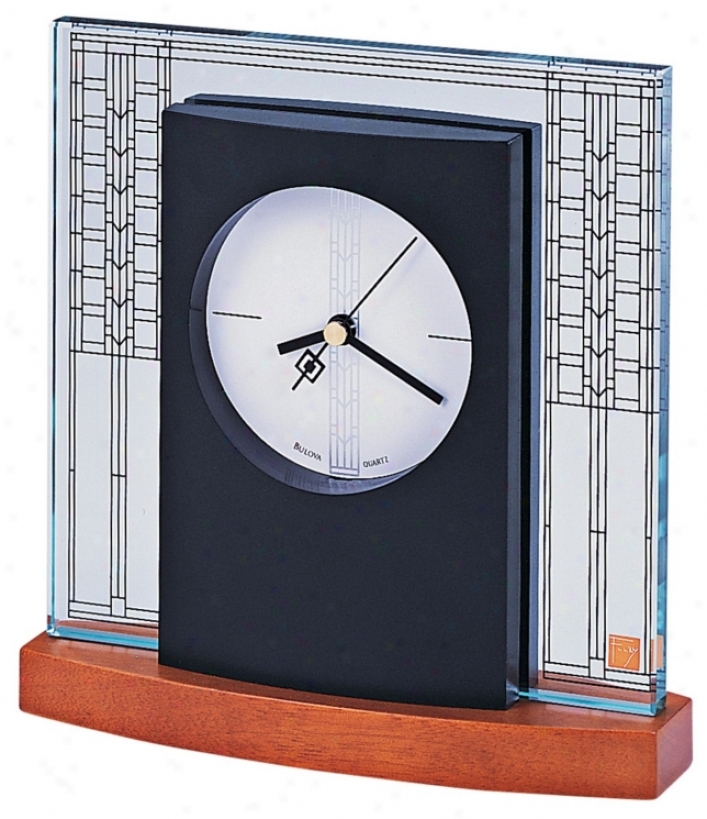 Bulovw Glasner House Frank Llpyd Wright 6 1/4" Wide Clock (80598)