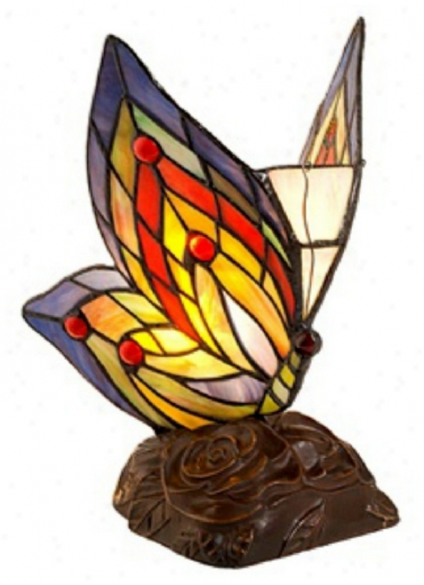 Butterfly Violet Blue And Yellow Tiffany Style Accent Lamp (j6816)