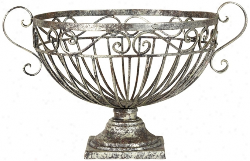 Caged Metal Bowl With Scrolling Handles (u6821)