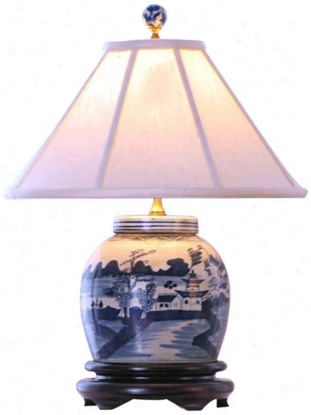 Canton Blue And Of a ~ color Porcelain Jar Table Lamp (g7080)