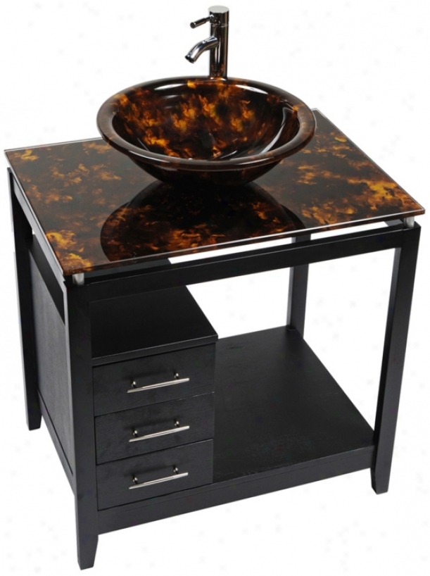 Cappuccino Tortoise Glass Top Contemporary Vanity (r9102)