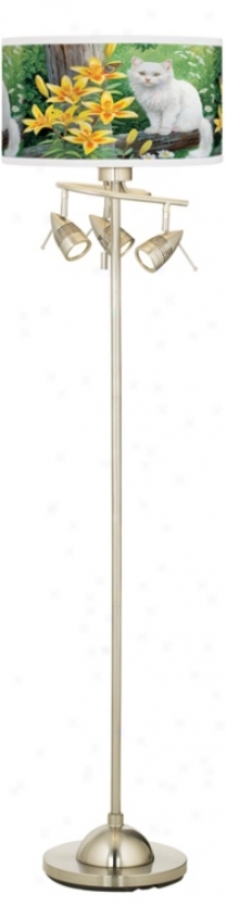 Cat And Butterfly Giclee Brushed Steel Floor Lamp (84019-f0856)