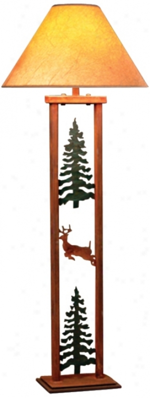 Cedar Ridge Pine Tree And Deer Rectangular Floor Lamp (h3816)