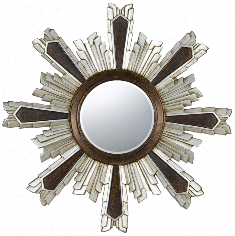 Chafe 40" Round Walnut And Silver Wall Mirror (x6932)