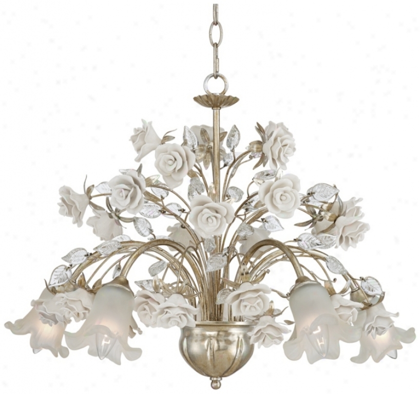 Champagne Roses 23" Wide Silver Chandelier (v8454)