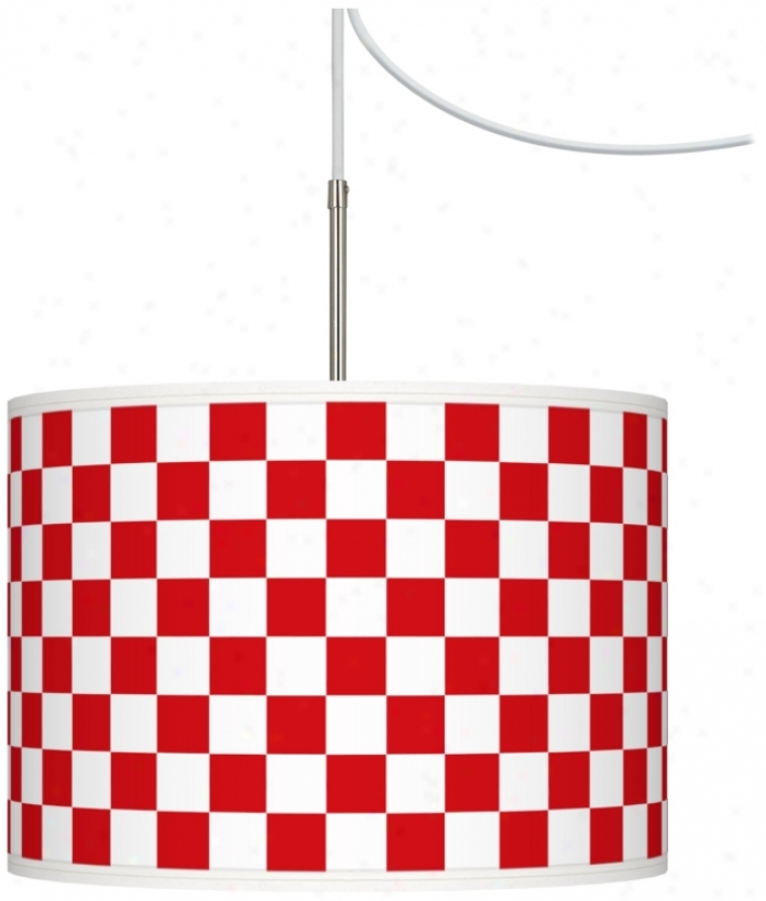 Checkered Red Giclee Glow Swag Style Plug-in Chandelier (t6330-u1939)