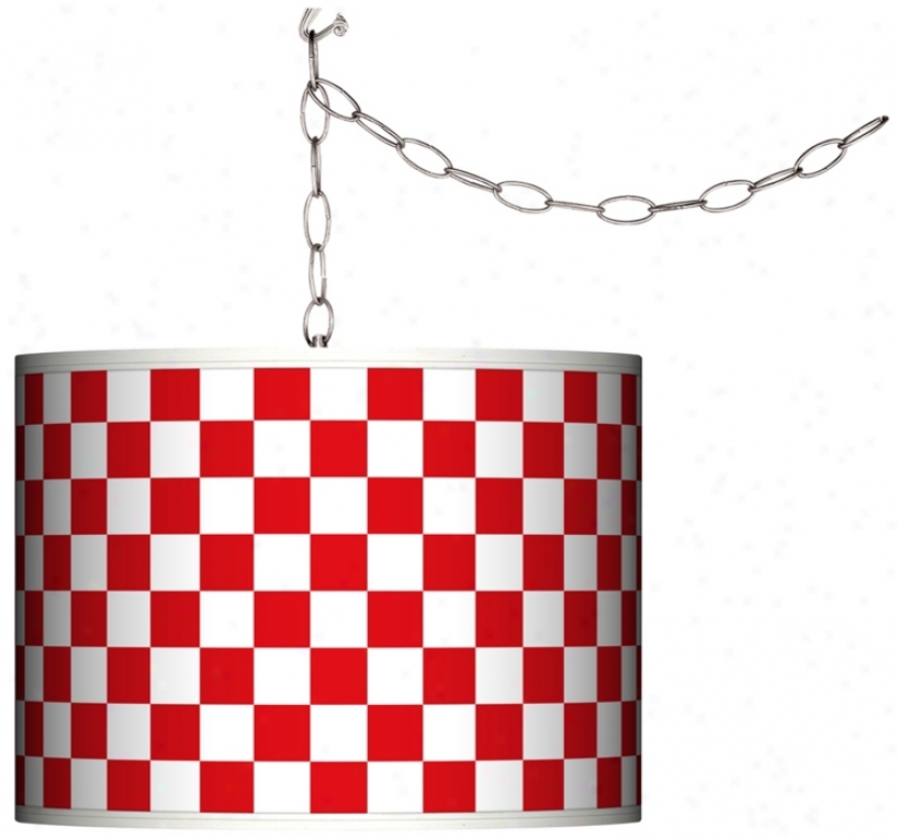 Checkered Red Giclee Swag Style Plug-in Chandelier (f9542-k5888)