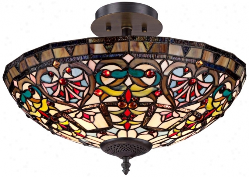 Cherry Heart 18" Wide Tiffany Style Glass Ceiling Light (x0126)