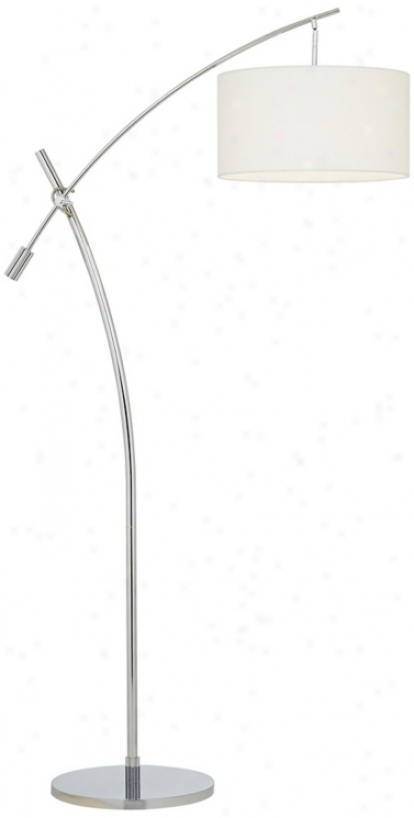 Chrome Boom Arc Floor Lamp With Linen Ghost (v2696)