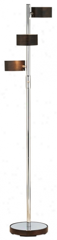 Chrome Three Light Wood Shade Floor Lamp (k1126)