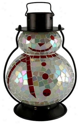 Color Changing Mosaic 11" High Led Snowman Holiday Lantern (y1677)