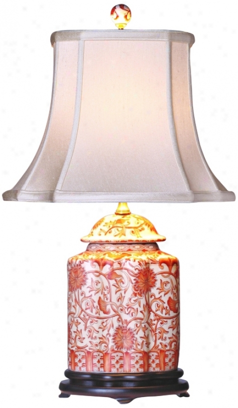 Coral Porcelain Scalloped Tea Jar Table Lamp (g7009)