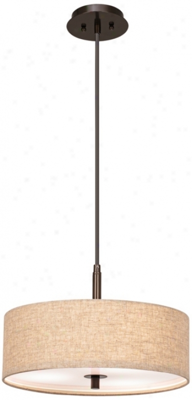 Cream Fabeiic Drum 3-light 16" Spacious Bronze Pendant Light (v2821)