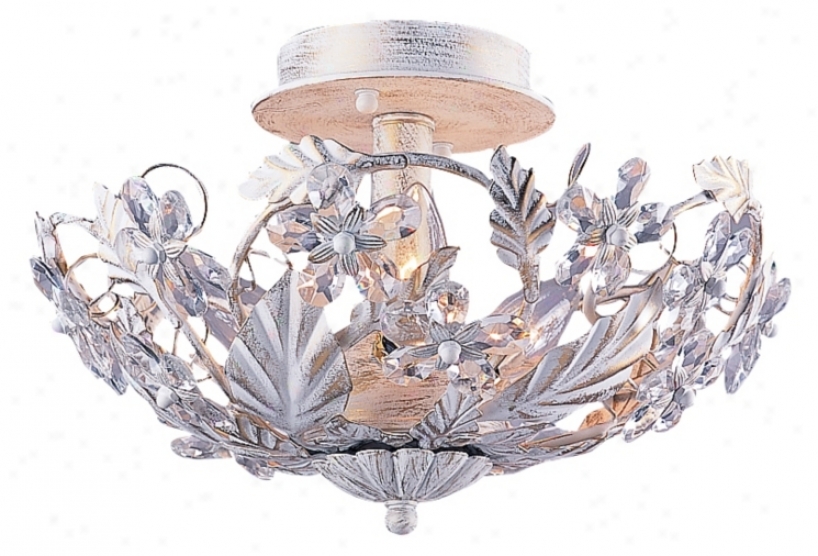 Crystal Flowers 12" Wide Antique White Ceiling Light Fixture (2673)